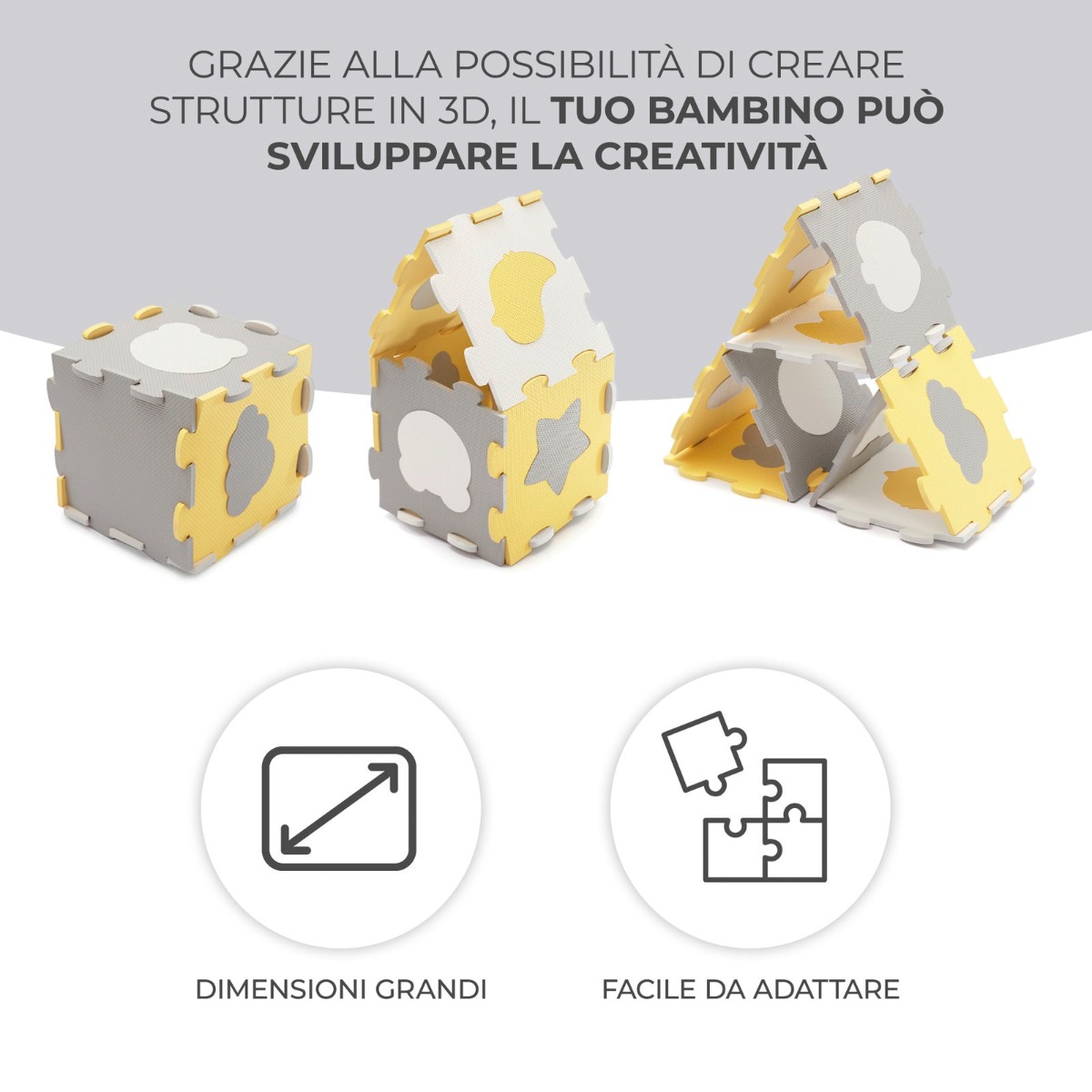 Tappetino schiuma puzzle 3D LUNO SHAPES giallo
